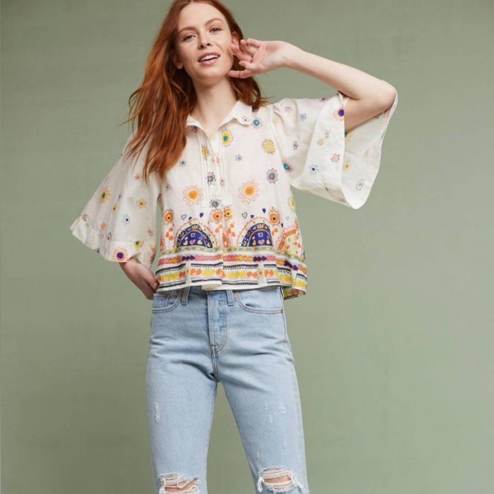Anthropologie Maeve Printed Boho Top